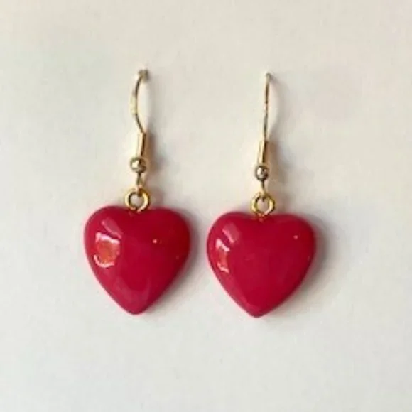Melon Red Heart Earrings - Handmade with Paper Mache - Picture 2 of 4
